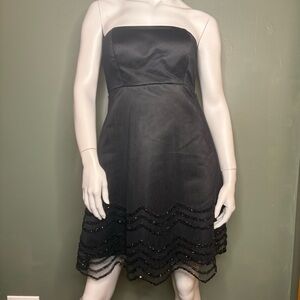 Bill Levkoff Strapless Black Babydoll Dress with Beaded Hem